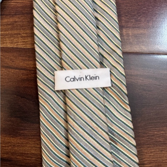 CALVIN KLEIN Striped Silk Tie in Beige - Picture 2 of 10